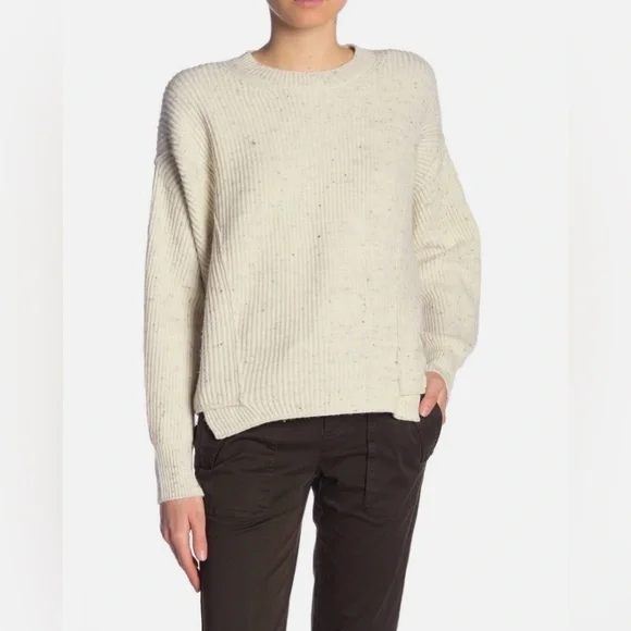 Vince Flecked Wool Cashmere Blend Ribbed Panel Hem Sweater Cream Women's XS HTF