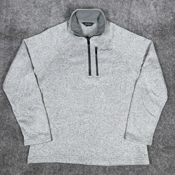 Eddie Bauer Sweater Fleece‎ Mens Medium Gray 1/4 Zip Long Sleeve Pullover