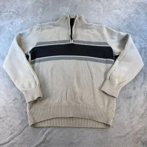 Eddie Bauer Sweater Mens Medium 1/4 Zip Cotton Stripe Pullover