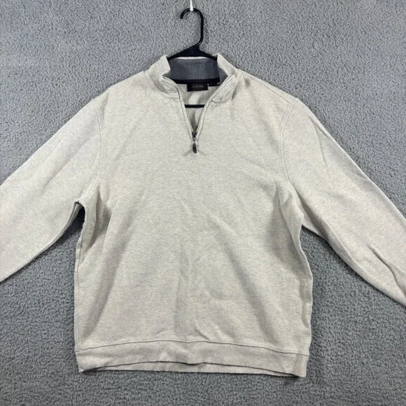 Tasso Elba Mens XXL Quarter Zip Pullover Sweater Oatmeal Heather 100% Cotton Rib