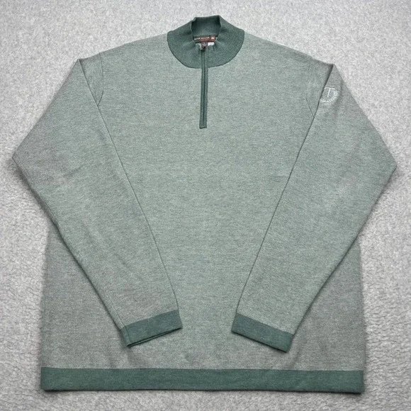 Peter Millar Sweater Mens Large Green 1/4 Zip Pullover Golf Crown Sport MF16ES04