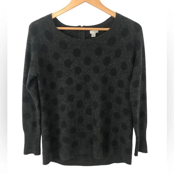 Halogen Cashmere Gray Black Polka Dot Crewneck Sweater M Timeless Quiet Luxury