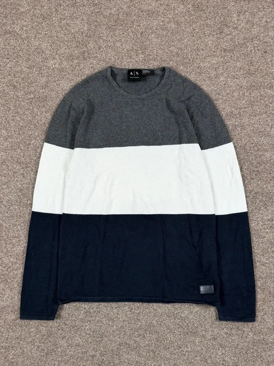 Armani Exchange Navy White Grey Stripe‎ Long Sleeve Lightweight Sweater Womens M