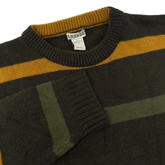 OLD SKOOL‎ Men's Vintage 90s Acrylic Striped Sweater Multicolored Large