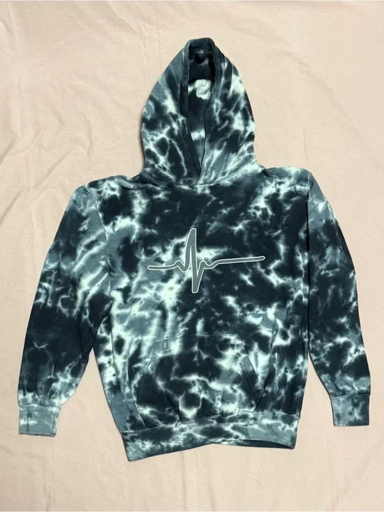 Colortone Adrenaline Tie Dye Hoodie Youth Large 14-16 Black Gray Sweatshirt