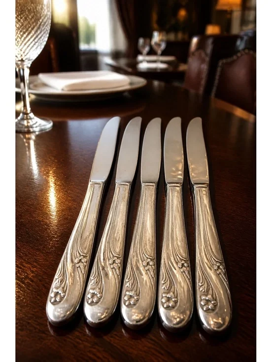 Holmes & Edwards 1937 Floral Silverplate Dinner Knives Set of 5 Stainless