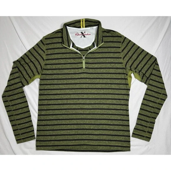 Robert Graham Long Sleeve Quarter Zip Pullover Green‎ Striped Mens Large Stretch