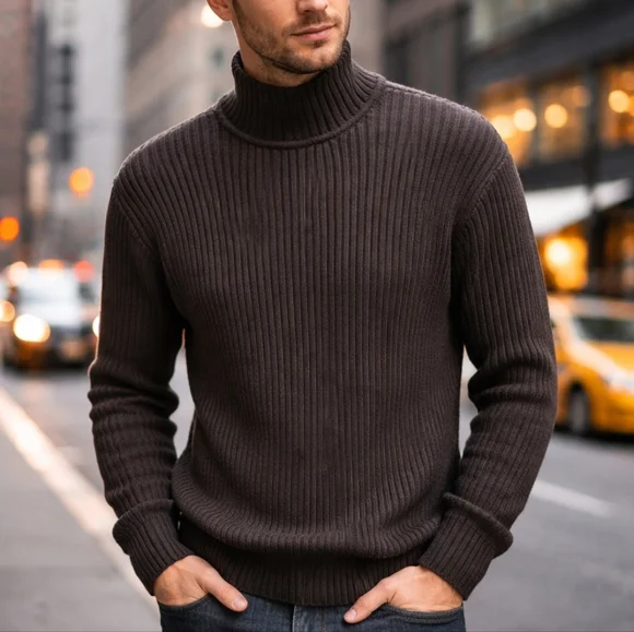 Alfani Men’s Ribbed Turtleneck Sweater Dark Brown XL New With Tags