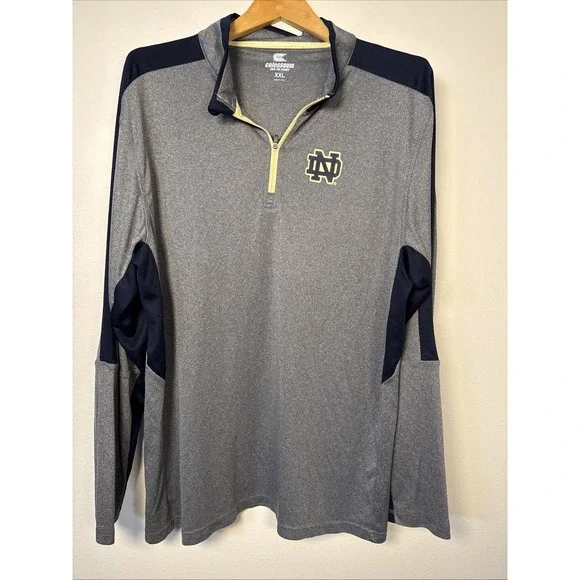 Notre Dame Fighting Irish‎ Colosseum Men's XXL Quarter Zip Pullover Gray Navy