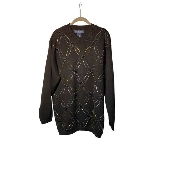 Maggie Mcnaughton vintage, women’s beaded floral sequence sweater, black size 1X