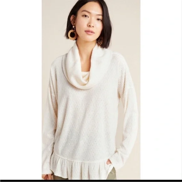 Maeve x Anthropologie Addie Cowl Neck Ruffled Hacci Knit Sweater XS