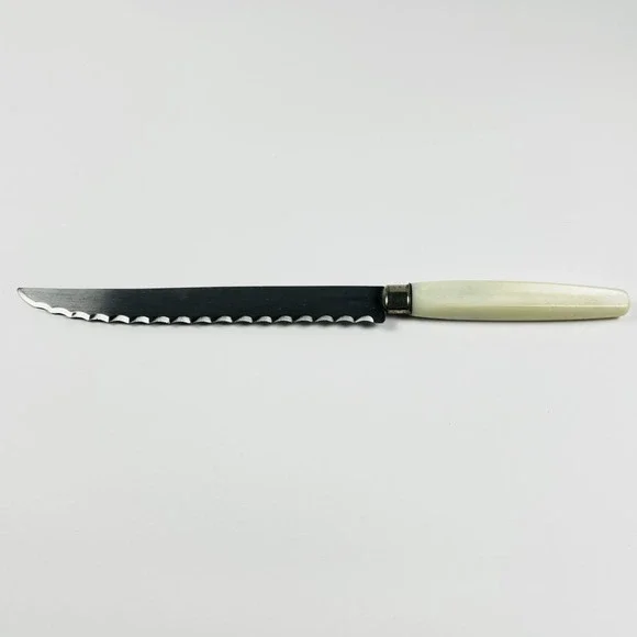 Vintage Sheffield England Regent Stainless Steel Knife White Handle‎ Serrated