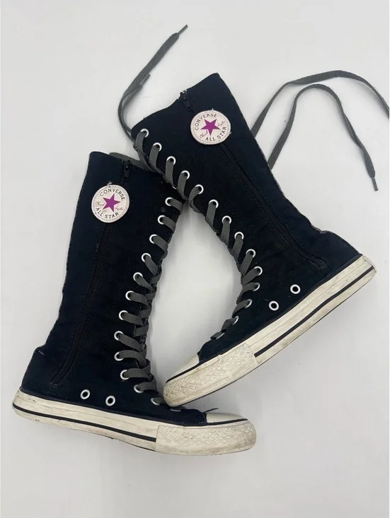 Converse Chuck Taylor All Star Black High-Top Knee-High Sneakers with Pink Accen