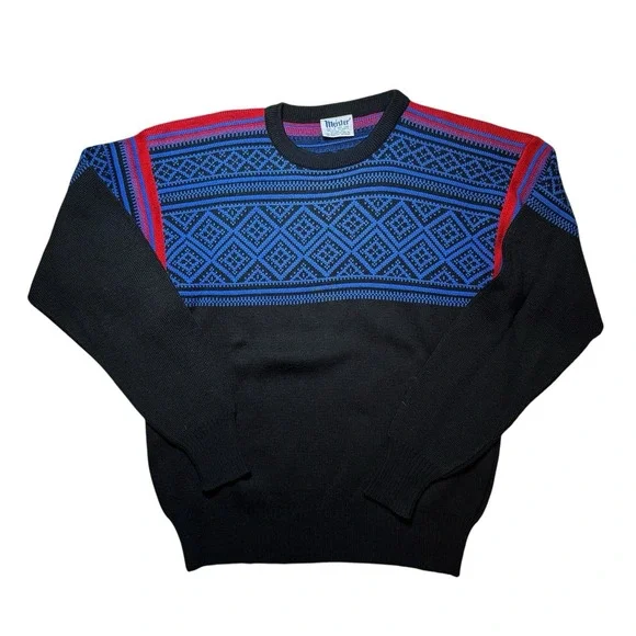 Vintage Meister Geometric Crew Neck Ski Sweater‎ Wool Blend Men's 80s/90s