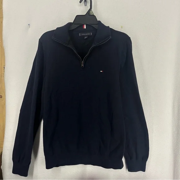 Tommy Hilfiger Quarter Zip Sweater Mens Medium‎ Navy Blue