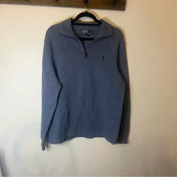 Polo Ralph Lauren Quarter Zip Sweater Blue 100% Cotton Pony Men Preppy Medium