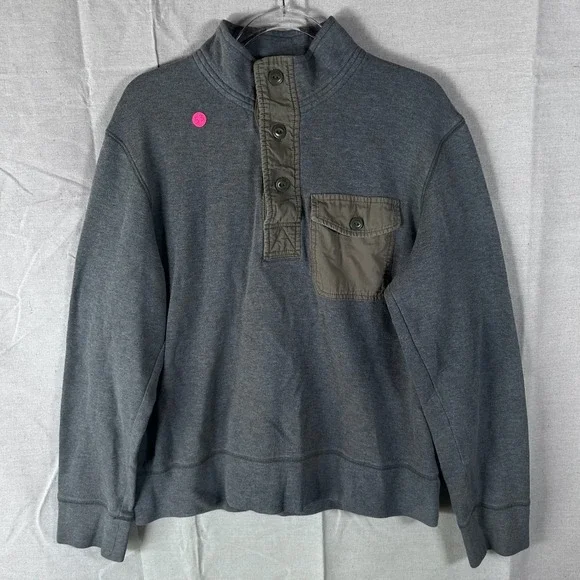 Eddie Bauer Sport‎ Shop Vintage Men's L Gray Cotton 1/4 Button Pullover Sweater