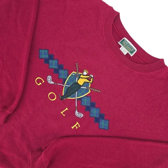 Ivy Club Classics Golf Crewneck‎ Mens XL Maroon 90s Embroidered Retro Throwback