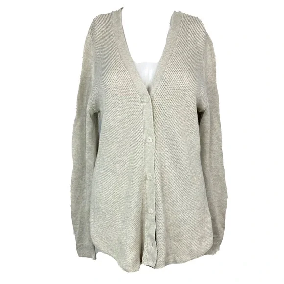 Cabi Cardigan Womens Sz M Gray‎ V Neck Long Sleeve Cotton Button Sweater