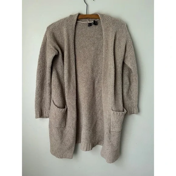 Soft Knit Cardigan Duster‎ Sweater, Open Front, Neutral Cozy Loungewear