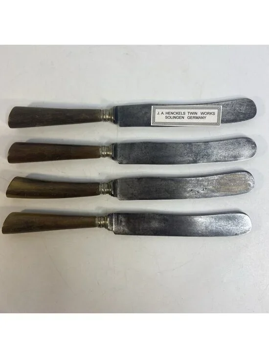 Antique  JA Henckels Solingen Germany Horn Handle Dinner Knives Set Of 4 Carbon