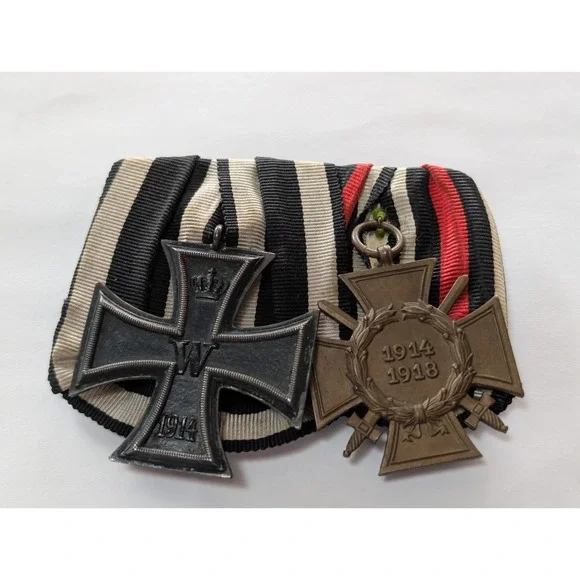 Original WW1 German 2 Medal Clasp Iron Cross 1914 with Honor w/Cross Swords