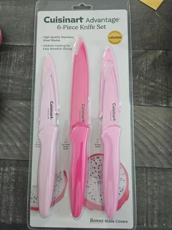Cuisinart Advantage 6-piece Knife Set Blade Guard Covers Pink KAnives NIP NWT