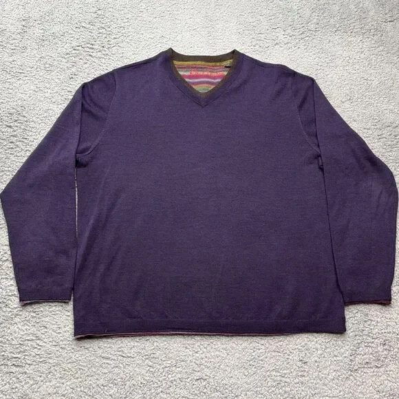 Robert‎ Graham 100% Wool Sweater Mens XL Purple V-Neck  Long Sleeve Preppy