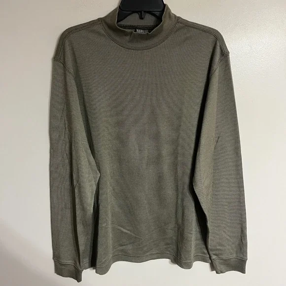 Saks Fifth Avenue Mens Silk Cotton Mock Neck Sweater Olive Green Ribbed Size M‎