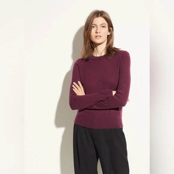 NWT Vince Cashmere Overlay Crew Sweater Pullover in Plum