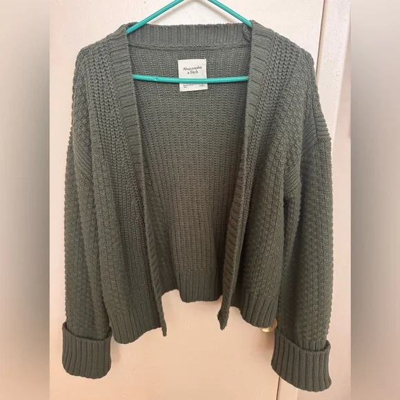 Abercrombie & Fitch Olive Green Open-Front Chunky Knit Cardigan
