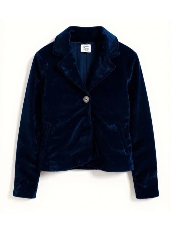 Margaret O’Leary Women’s Sz L Navy Blue Black Chenille Cardigan Sweater USA Made
