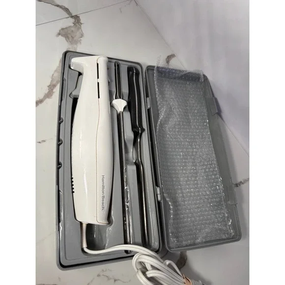 Hamilton Beach Carve n Set Electric Knife with Case‎ Stainless Blade Fork White
