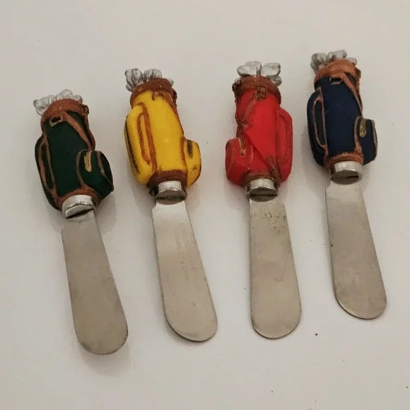 Golf Themed Cheese Spreaders Golf Bag‎ Handle  Knives Boston Warehouse