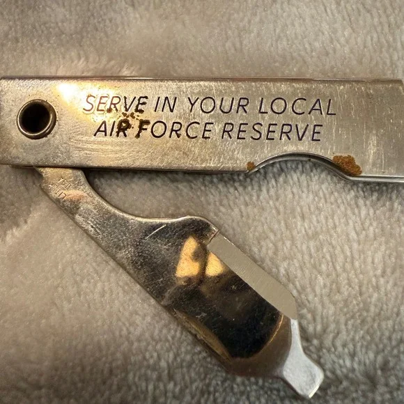 Vintage USAF Air Force Reserve Metal Can & Bottle Opener‎ Keychain Tool 1970s