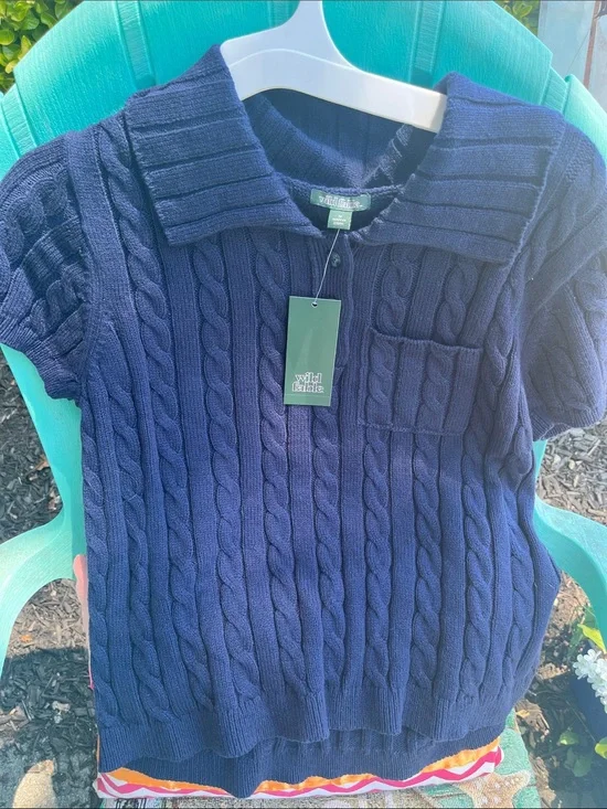 wild fable Navy Cable-Knit Polo with Chest Pocket