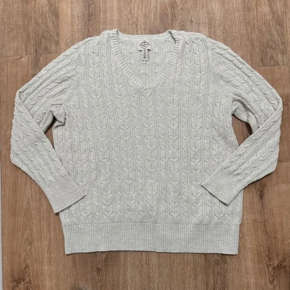 St. Johns Bay | Women's Cotton Blend Sparkle Cable Knit Ribbed VNeck Sweater, 2X