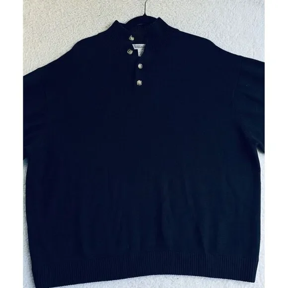 Joseph‎ Feiss Mens XXL Navy Merino Wool/Acrylic Long Sleeve 1/4 Button Sweater