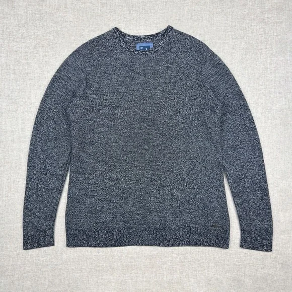 Kangol Mens XL Marled Knit Crewneck Sweater‎ Gray Black Cotton Logo