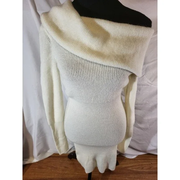 Jacquemus 100% Cotton Cowl Neck Bodycon Sweater Dress Size Small Cream Ivory