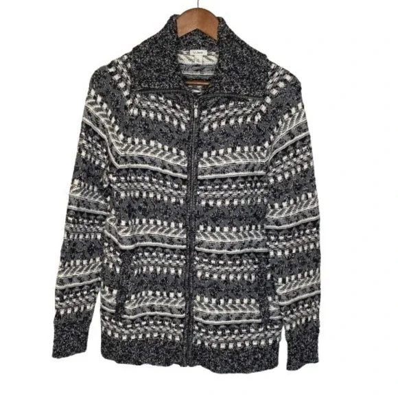 LL Bean Womens Fair Isle Full Zip Cardigan M Cotton Nordic Cabincore Granola