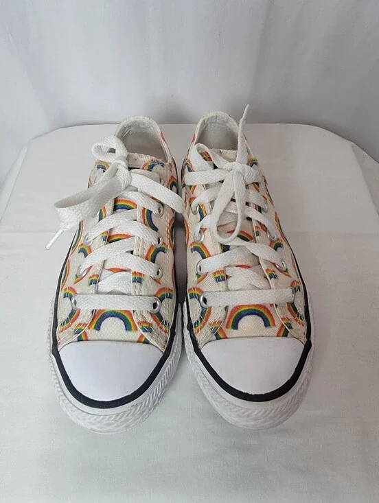 Kids Rainbow Converse Lace-Up Sneakers - White