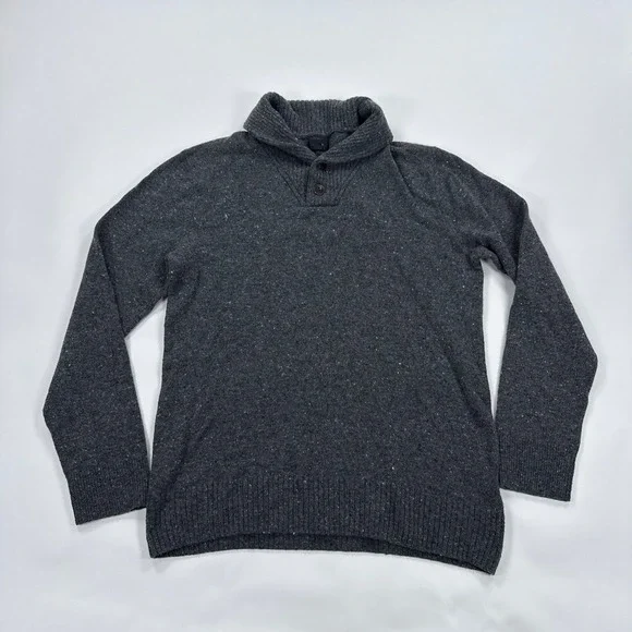 J.Crew Mens Sweater Medium Grey Donegal Shawl Collar Merino Wool Minimalist