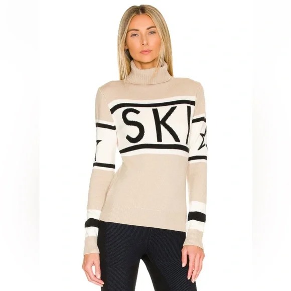 Perfect Moment Women's Schild Intarsia Merino Wool Turtleneck Sweater Beige‎ Ski