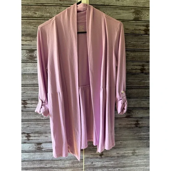 LL Bean Women's Lavender Purple Supima Cotton Modal Roll Tab Cardigan Small