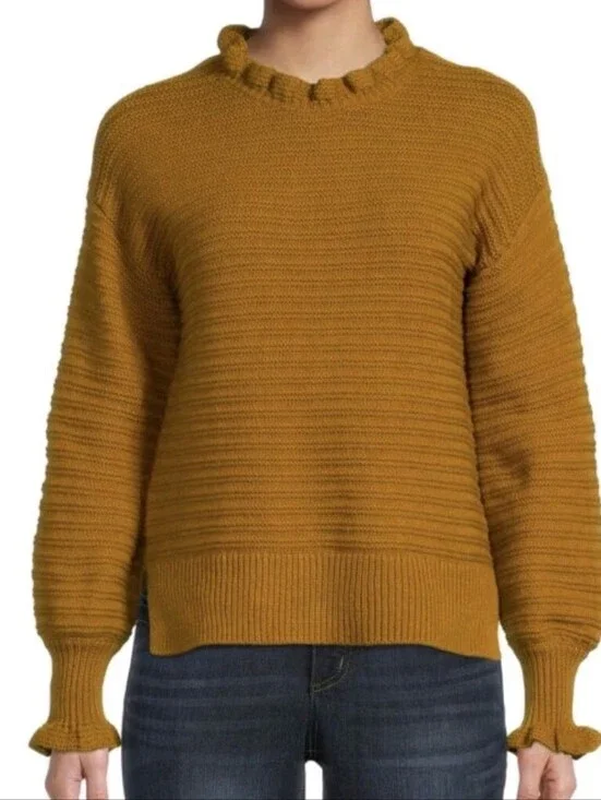 MADEWELL  Ruffle Merino Wool Blend Sweater Gold