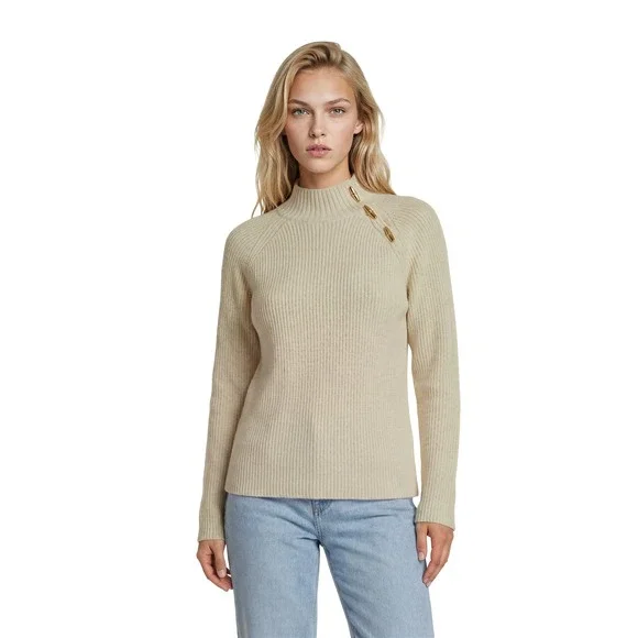 Lauren Ralph Lauren Sweater 100% Cotton Women's Size XL Cream Ribbed Gold Button