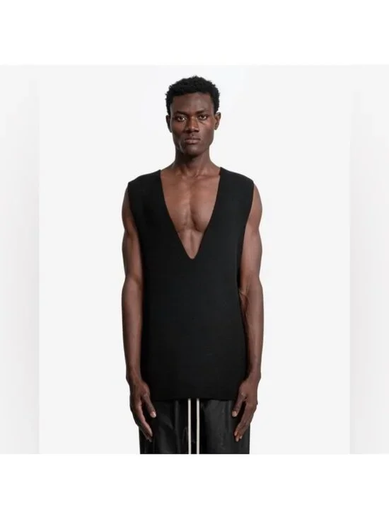Rick Owens FW23 Luxor Cashmere V-Tank Black O/S