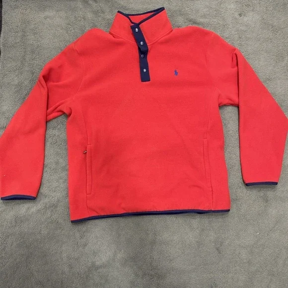 Ralph Lauren Fleece Mockneck Red Pullover Sweatshirt Mens Large‎