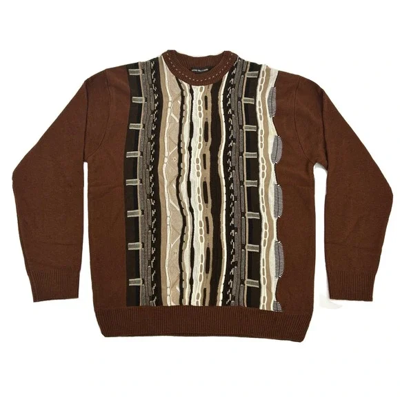 Giogio Berttynari Sweater Men's 2XL XXL Brown Crew Neck 3D Textured‎ Coogi Style